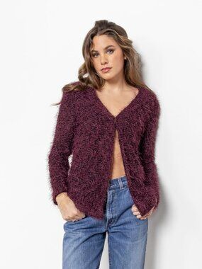 FUZZY CARDIGAN Y2K Shirt 2000's Vintage Open Front Cardi / Medium